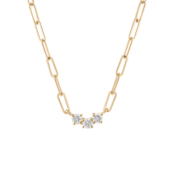 Elongated Link 3 Stone Diamond Necklace