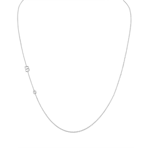 Asymmetrical Initial and Bezel Diamond Necklace