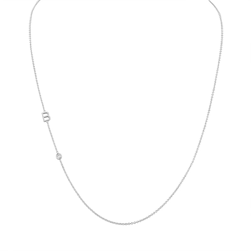 Asymmetrical Initial and Bezel Diamond Necklace